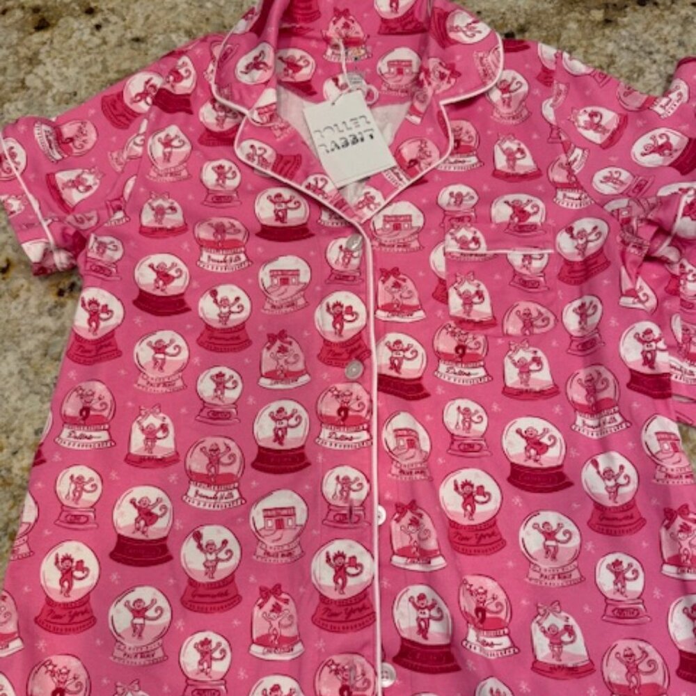 NWT Roller Rabbit Pink and White City Snow Globes  SZ L